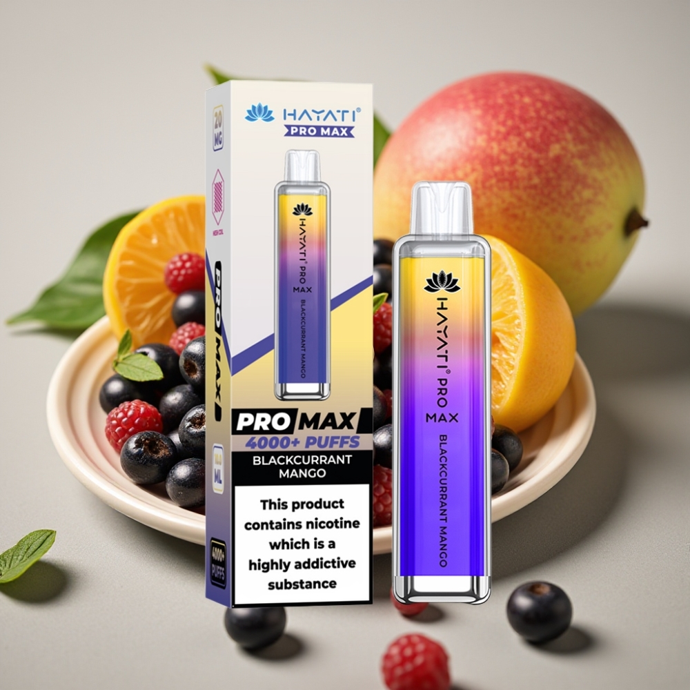 Hayati Pro Max 4000 Puffs Disposable Vape Dual Mesh Coil Rechargebaar Zwarte Bes Mango