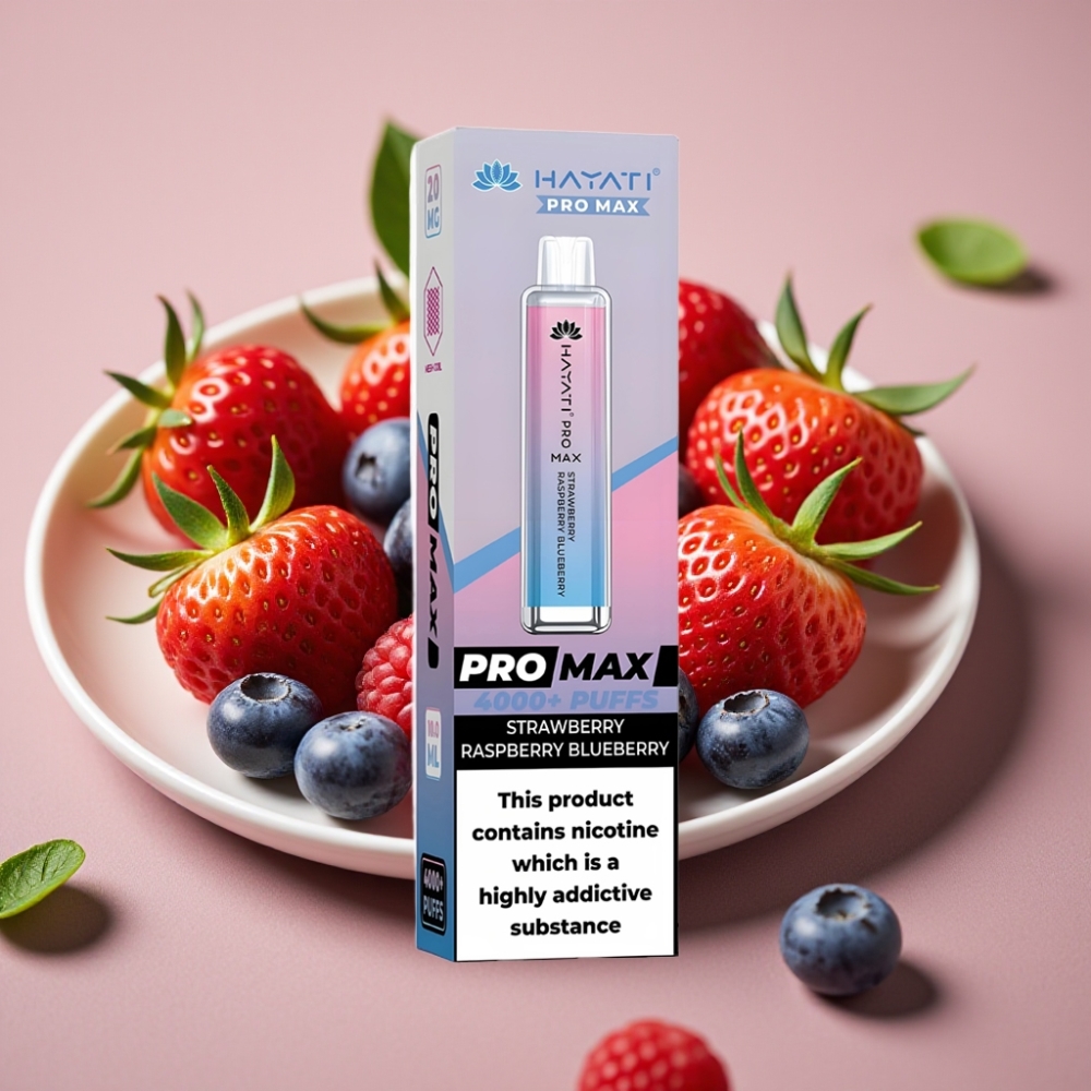 Hayati Pro Max 4000 Puffs Dual Mesh Coil Rechargebare Disposable Vape Strawberry Raspberry Blueberry