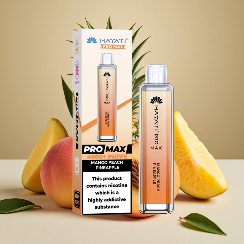 Hayati Pro Max 4000 Puffs Dual Mesh Coil Rechargebare Vape Mango Peach Pineapple