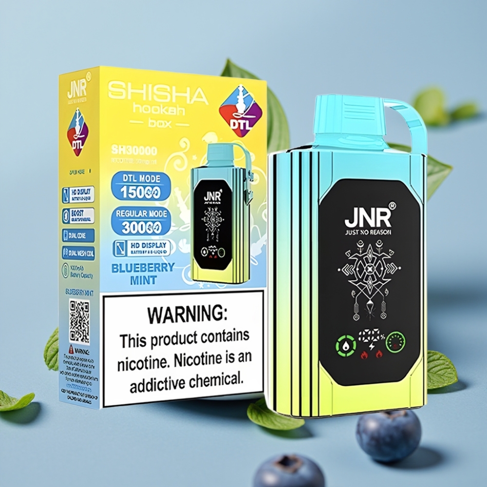 JNR Shisha Hookah Box 20500 Puffs HD Display Dual Mesh Core Type-C Blueberry Mint