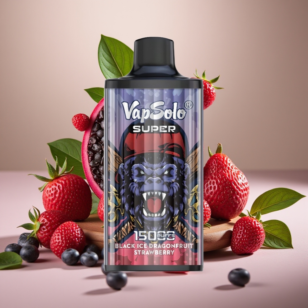 Vapsolo Super 15000 Puffs 40ml 850mah Type-C Black Ice Dragonfruit Strawberry