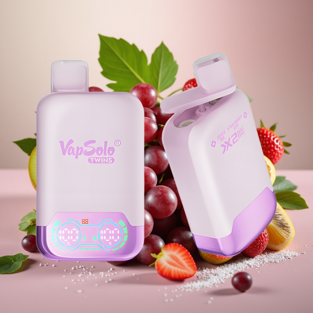 Vapsolo Twins 20000 Puffs 40ml Dual Tank Type-C Grape Ice & Strawberry Kiwi